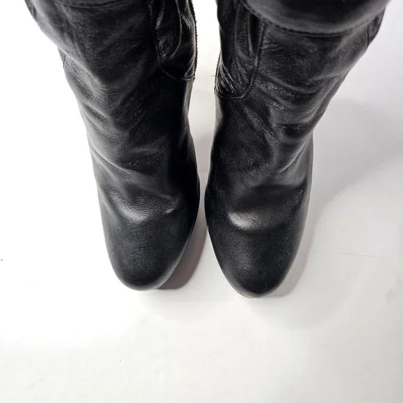 Michael Kors Stiletto High Heel Platform Boots Size 7.5 Black Leather Knee High - Picture 2 of 16